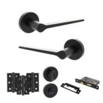 Atlantic Senza Pari Laviano Door Handle Pack (Bathroom Set - 3" CE Bathroom Lock, 3" Fire Rated Hinges x3) - Matt Black