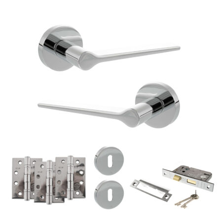 Atlantic Senza Pari Laviano Door Handle Pack (3 Lever Lock Set - 2.5" CE Sashlock, 4" Fire Rated Hinges x3) - Polished Chrome