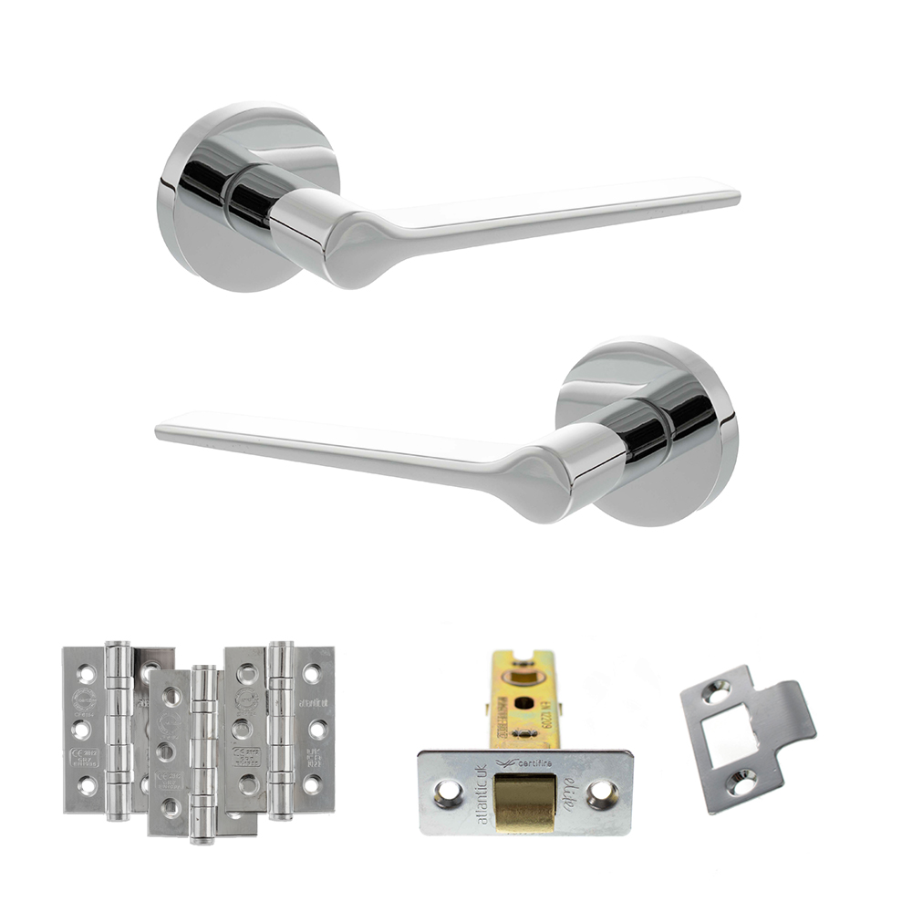 ADPSPR180PC2_SENZA20PARI20LAVIANO20POLISHED20CHROME.jpg Atlantic Senza Pari Laviano Door Handle Pack (Latch Set - 3" CE Latch, 3" Fire Rated Hinges x3) - Polished Chrome - Image 1