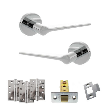 Atlantic Senza Pari Laviano Door Handle Pack (Latch Set - 3" CE Latch, 4" Fire Rated Hinges x3) - Polished Chrome