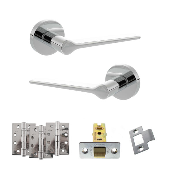 Atlantic Senza Pari Laviano Door Handle Pack (Latch Set - 3" CE Latch, 4" Fire Rated Hinges x3) - Polished Chrome