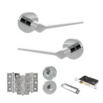 Atlantic Senza Pari Laviano Door Handle Pack (Bathroom Set - 3" CE Bathroom Lock, 3" Fire Rated Hinges x3) - Polished Chrome
