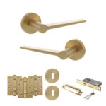 Atlantic Senza Pari Laviano Door Handle Pack (3 Lever Lock Set - 2.5" CE Sashlock, 4" Fire Rated Hinges x3) - Satin Brass