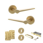 Senza Pari Laviano Door Handle Pack (3 Lever Lock Set - 2.5" CE Sashlock, 4" Slim Knuckle Hinges x2) - Satin Brass