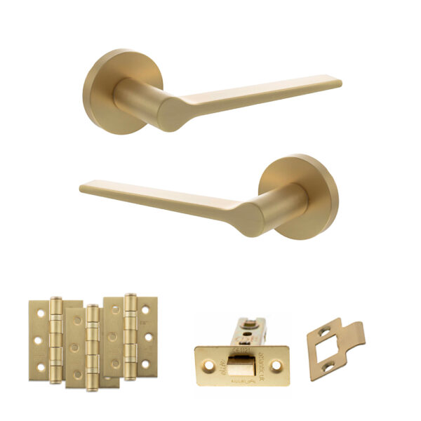 Atlantic Senza Pari Laviano Door Handle Pack (Latch Set - 2.5" CE Latch, 3" Fire Rated Hinges x3) - Satin Brass