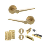 Atlantic Senza Pari Laviano Door Handle Pack (Euro Lock Set - 3" CE Sashlock, 4" Slim Knuckle Hinges x2) - Satin Brass