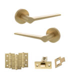 Senza Pari Laviano Door Handle Pack (Latch Set - 3" CE Latch, 3" Fire Rated Hinges x3) - Satin Brass