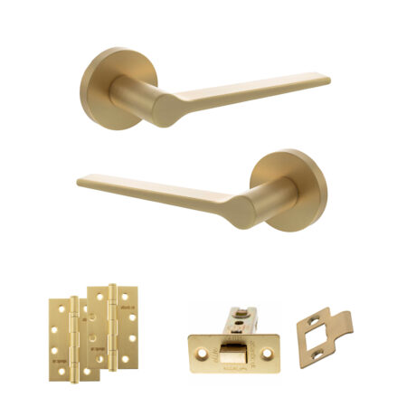 Atlantic Senza Pari Laviano Door Handle Pack (Latch Set - 3" CE Latch, 4" Slim Knuckle Hinges x2) - Satin Brass