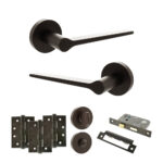 Atlantic Senza Pari Laviano Door Handle Pack (Bathroom Set - 2.5" CE Bathroom Lock, 4" Fire Rated Hinges x3) - Urban Dark Bronze