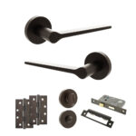 Atlantic Senza Pari Laviano Door Handle Pack (Bathroom Set - 2.5" CE Bathroom Lock, 4" Slim Knuckle Hinges x2) - Urban Dark Bronze