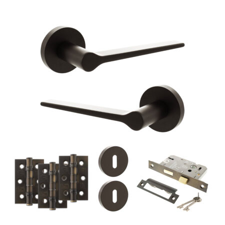 Atlantic Senza Pari Laviano Door Handle Pack (3 Lever Lock Set - 3" CE Sashlock, 3" Fire Rated Hinges x3) - Urban Dark Bronze