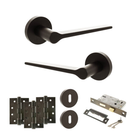 Atlantic Senza Pari Laviano Door Handle Pack (3 Lever Lock Set - 3" CE Sashlock, 4" Fire Rated Hinges x3) - Urban Dark Bronze