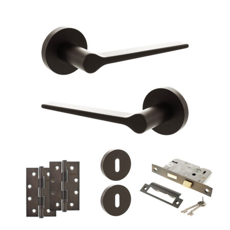 Atlantic Senza Pari Laviano Door Handle Pack (3 Lever Lock Set - 3" CE Sashlock, 4" Slim Knuckle Hinges x2) - Urban Dark Bronze
