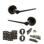 Atlantic Senza Pari Laviano Door Handle Pack (Euro Lock Set - 2.5" CE Sashlock, 3" Fire Rated Hinges x3) - Urban Dark Bronze