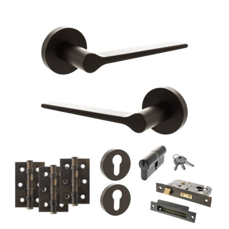 Senza Pari Laviano Door Handle Pack (Euro Lock Set - 3" CE Sashlock, 3" Fire Rated Hinges x3) - Urban Dark Bronze