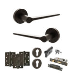 Senza Pari Laviano Door Handle Pack (Euro Lock Set - 2.5" CE Sashlock, 4" Fire Rated Hinges x3) - Urban Dark Bronze