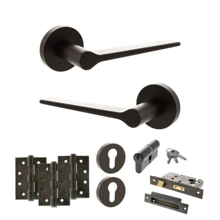 Senza Pari Laviano Door Handle Pack (Euro Lock Set - 2.5" CE Sashlock, 4" Fire Rated Hinges x3) - Urban Dark Bronze