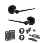 Senza Pari Laviano Door Handle Pack (Euro Lock Set - 2.5" CE Sashlock, 4" Slim Knuckle Hinges x2) - Urban Dark Bronze