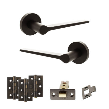 Atlantic Senza Pari Laviano Door Handle Pack (Latch Set - 3" CE Latch, 3" Fire Rated Hinges x3) - Urban Dark Bronze