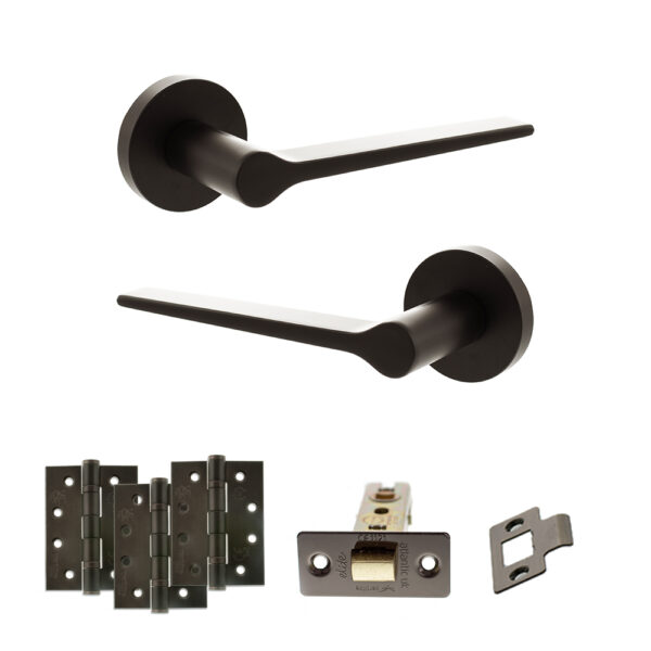 Senza Pari Laviano Door Handle Pack (Latch Set - 3" CE Latch, 4" Fire Rated Hinges x3) - Urban Dark Bronze