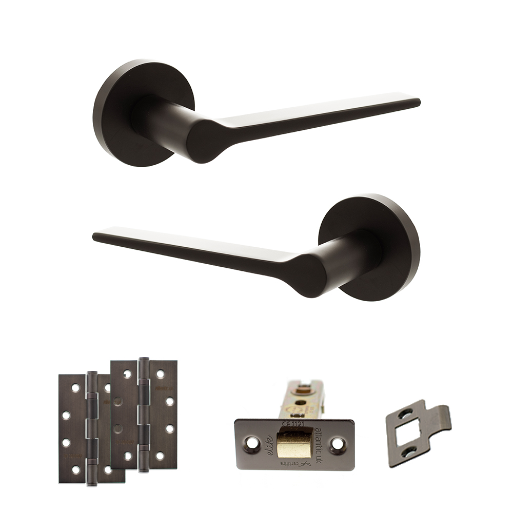 ADPSPR180UDB5_SENZA20PARI20LAVIANO20URBAN20DARK20BRONZE.jpg Atlantic Senza Pari Laviano Door Handle Pack (Latch Set - 2.5" CE Latch, 4" Slim Knuckle Hinges x2) - Urban Dark Bronze - Image 1