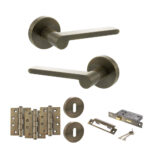 Atlantic Senza Pari Darrio Door Handle Pack (3 Lever Lock Set - 2.5" CE Sashlock, 4" Fire Rated Hinges x3) - Antique Brass