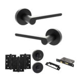 Senza Pari Darrio Door Handle Pack (Bathroom Set - 2.5" CE Bathroom Lock, 4" Fire Rated Hinges x3) - Matt Black