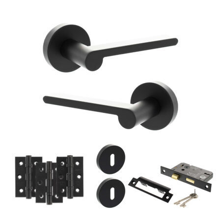 Senza Pari Darrio Door Handle Pack (3 Lever Lock Set - 2.5" CE Sashlock, 3" Fire Rated Hinges x3) - Matt Black
