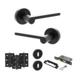 Senza Pari Darrio Door Handle Pack (3 Lever Lock Set - 3" CE Sashlock, 3" Fire Rated Hinges x3) - Matt Black