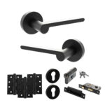Senza Pari Darrio Door Handle Pack (Euro Lock Set - 3" CE Sashlock, 4" Fire Rated Hinges x3) - Matt Black