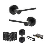 Senza Pari Darrio Door Handle Pack (Bathroom Set - 2.5" CE Bathroom Lock, 3" Fire Rated Hinges x3) - Matt Black