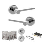 Senza Pari Darrio Door Handle Pack (Bathroom Set - 2.5" CE Bathroom Lock, 4" Fire Rated Hinges x3) - Polished Chrome