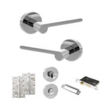 Senza Pari Darrio Door Handle Pack (Bathroom Set - 2.5" CE Bathroom Lock, 4" Slim Knuckle Hinges x2) - Polished Chrome