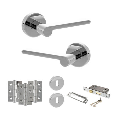 Senza Pari Darrio Door Handle Pack (3 Lever Lock Set - 2.5" CE Sashlock, 3" Fire Rated Hinges x3) - Polished Chrome