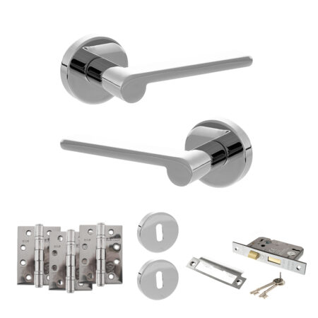 Senza Pari Darrio Door Handle Pack (3 Lever Lock Set - 2.5" CE Sashlock, 4" Fire Rated Hinges x3) - Polished Chrome