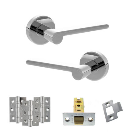 Senza Pari Darrio Door Handle Pack (Latch Set - 2.5" CE Latch, 3" Fire Rated Hinges x3) - Polished Chrome
