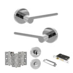 Senza Pari Darrio Door Handle Pack (Bathroom Set - 3" CE Bathroom Lock, 3" Fire Rated Hinges x3) - Polished Chrome