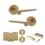 Senza Pari Darrio Door Handle Pack (3 Lever Lock Set - 3" CE Sashlock, 4" Fire Rated Hinges x3) - Satin Brass