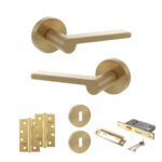 Senza Pari Darrio Door Handle Pack (3 Lever Lock Set - 3" CE Sashlock, 4" Slim Knuckle Hinges x2) - Satin Brass