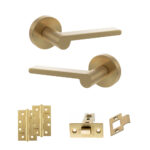 Senza Pari Darrio Door Handle Pack (Latch Set - 2.5" CE Latch, 4" Slim Knuckle Hinges x2) - Satin Brass