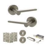 Senza Pari Darrio Door Handle Pack (3 Lever Lock Set - 3" CE Sashlock, 3" Fire Rated Hinges x3) - Satin Nickel