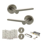 Senza Pari Darrio Door Handle Pack (3 Lever Lock Set - 2.5" CE Sashlock, 4" Fire Rated Hinges x3) - Satin Nickel