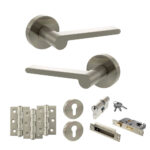 Senza Pari Darrio Door Handle Pack (Euro Lock Set - 2.5" CE Sashlock, 3" Fire Rated Hinges x3) - Satin Nickel