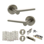 Senza Pari Darrio Door Handle Pack (Euro Lock Set - 3" CE Sashlock, 4" Fire Rated Hinges x3) - Satin Nickel