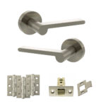 Senza Pari Darrio Door Handle Pack (Latch Set - 3" CE Latch, 3" Fire Rated Hinges x3) - Satin Nickel