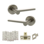 Senza Pari Darrio Door Handle Pack (Latch Set - 2.5" CE Latch, 4" Fire Rated Hinges x3) - Satin Nickel