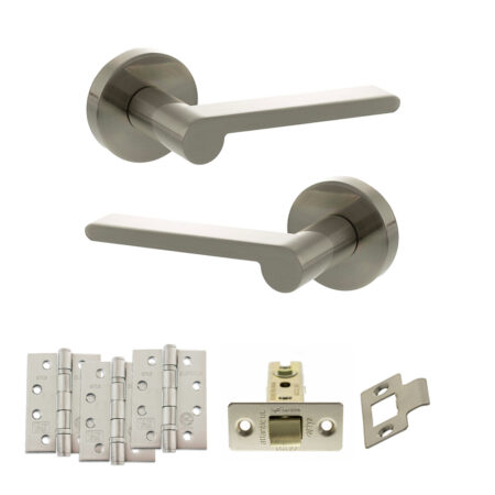 Senza Pari Darrio Door Handle Pack (Latch Set - 3" CE Latch, 4" Fire Rated Hinges x3) - Satin Nickel