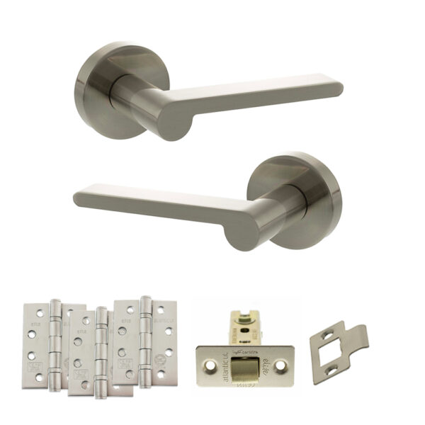 Senza Pari Darrio Door Handle Pack (Latch Set - 3" CE Latch, 4" Fire Rated Hinges x3) - Satin Nickel