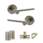 Senza Pari Darrio Door Handle Pack (Latch Set - 2.5" CE Latch, 4" Slim Knuckle Hinges x2) - Satin Nickel