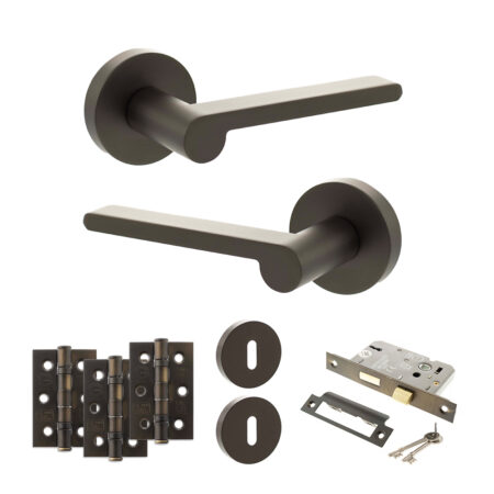 Senza Pari Darrio Door Handle Pack (3 Lever Lock Set - 3" CE Sashlock, 3" Fire Rated Hinges x3) - Urban Dark Bronze